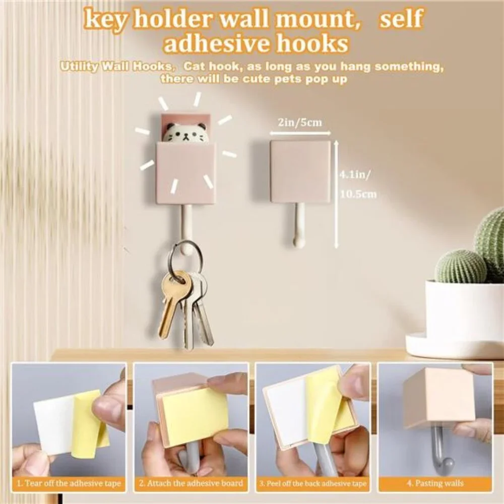 4Pcs Cute Creative Cat Coat Hook for Wall and Door-Max Load 10LB Wall Hook